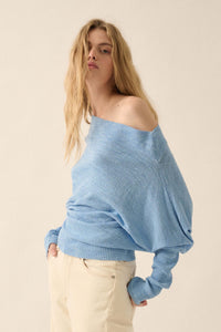 Too Blessed One-Shoulder Slub-Knit Dolman Sweater - ShopPromesa