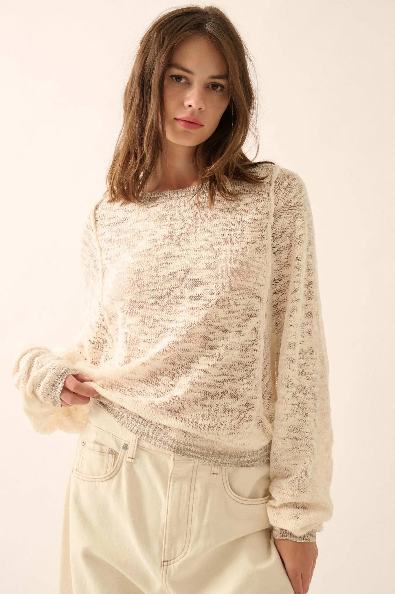 Feels So Good Burnout Knit Dolman-Sleeve Sweater - ShopPromesa
