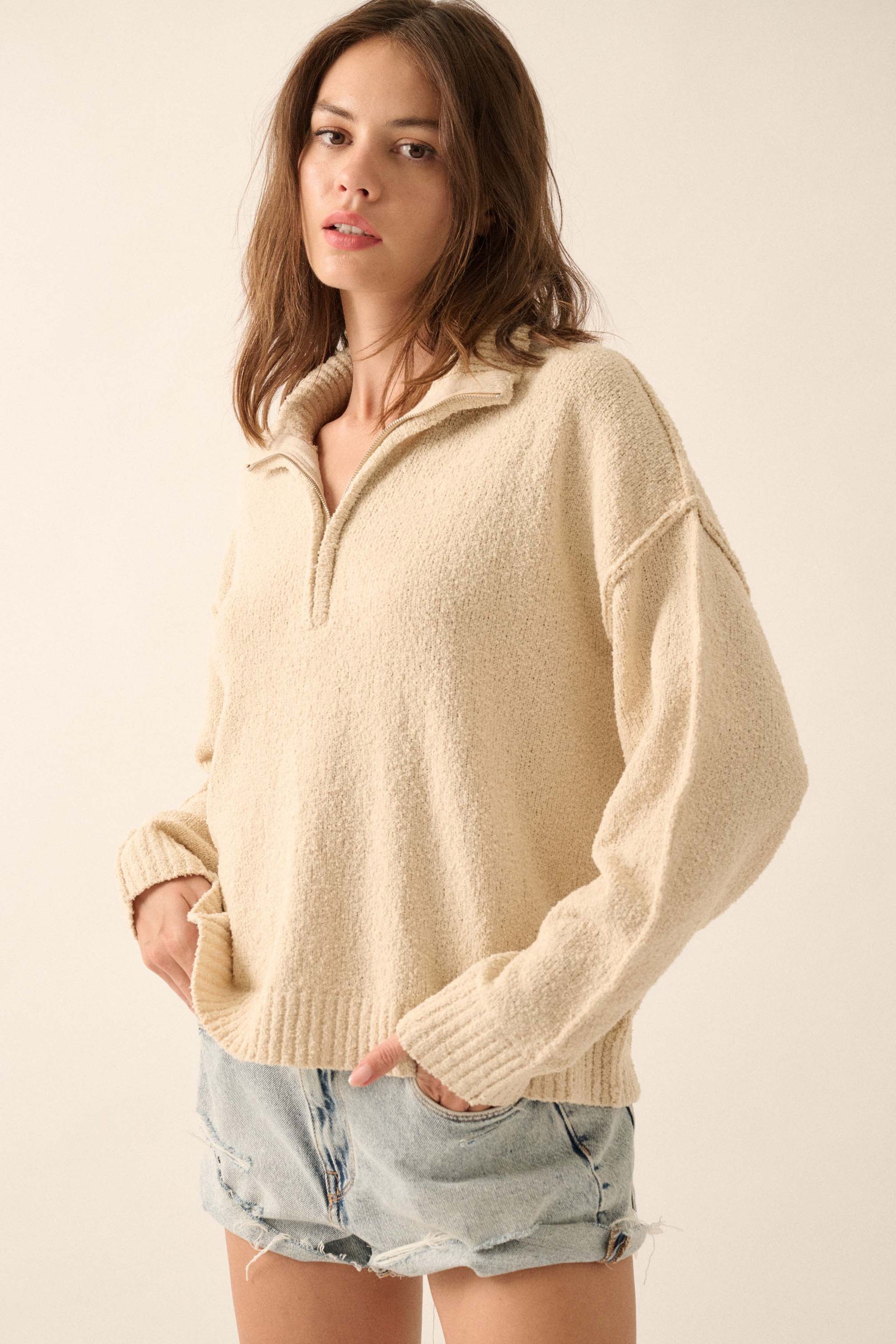 Choose Joy Textured Knit Half-Zip Sweater - ShopPromesa