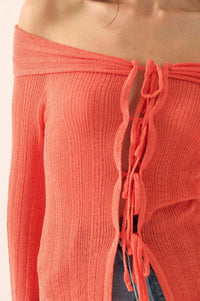 Dear Diary Off-Shoulder Tie-Front Cardigan - ShopPromesa