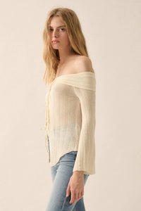 Dear Diary Off-Shoulder Tie-Front Cardigan - ShopPromesa