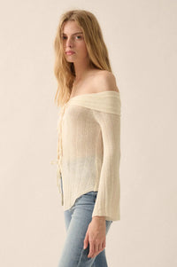 Dear Diary Off-Shoulder Tie-Front Cardigan - ShopPromesa