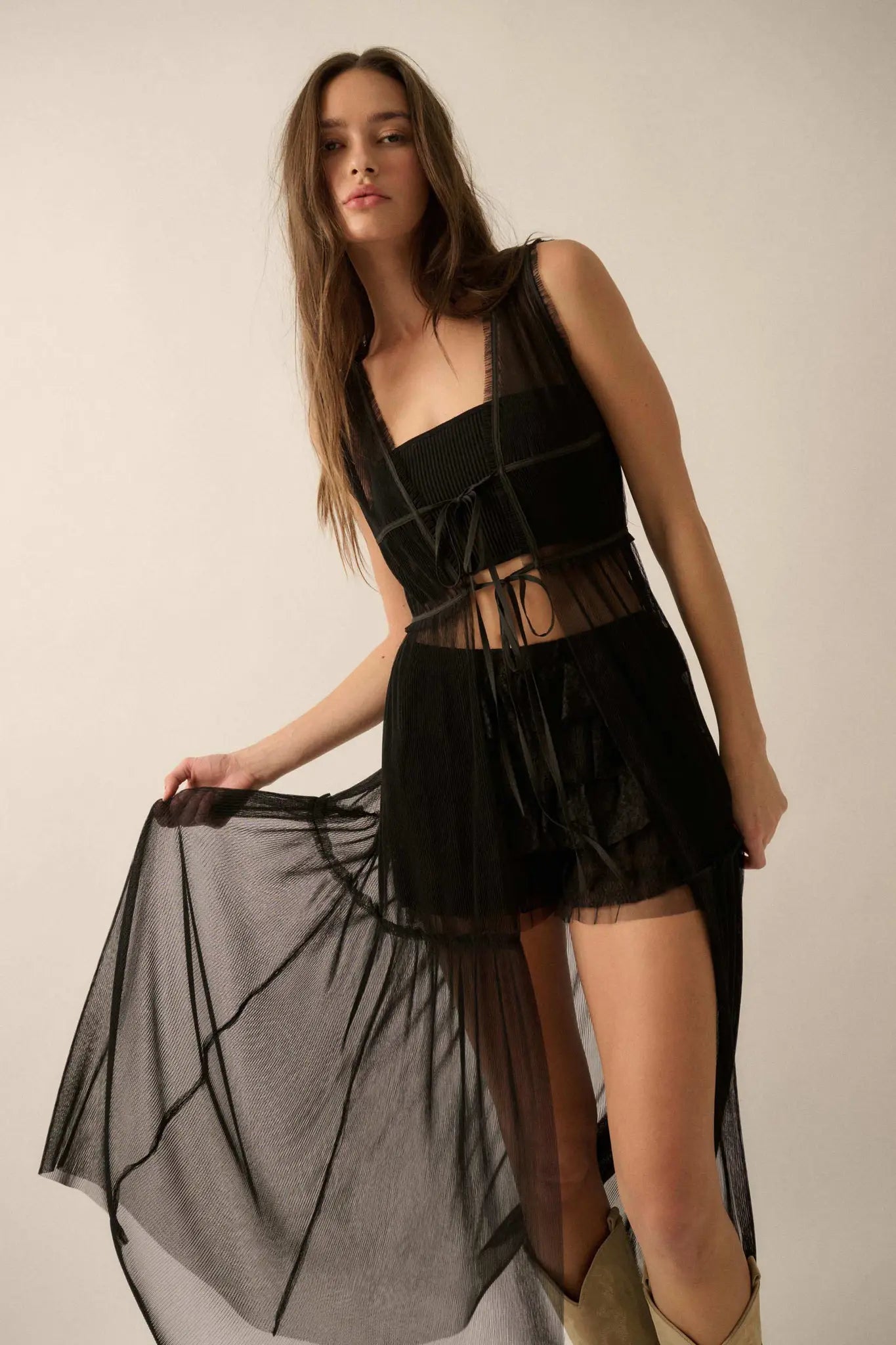 Softest Sigh Sheer Tulle Tie-Front Maxi Top - ShopPromesa