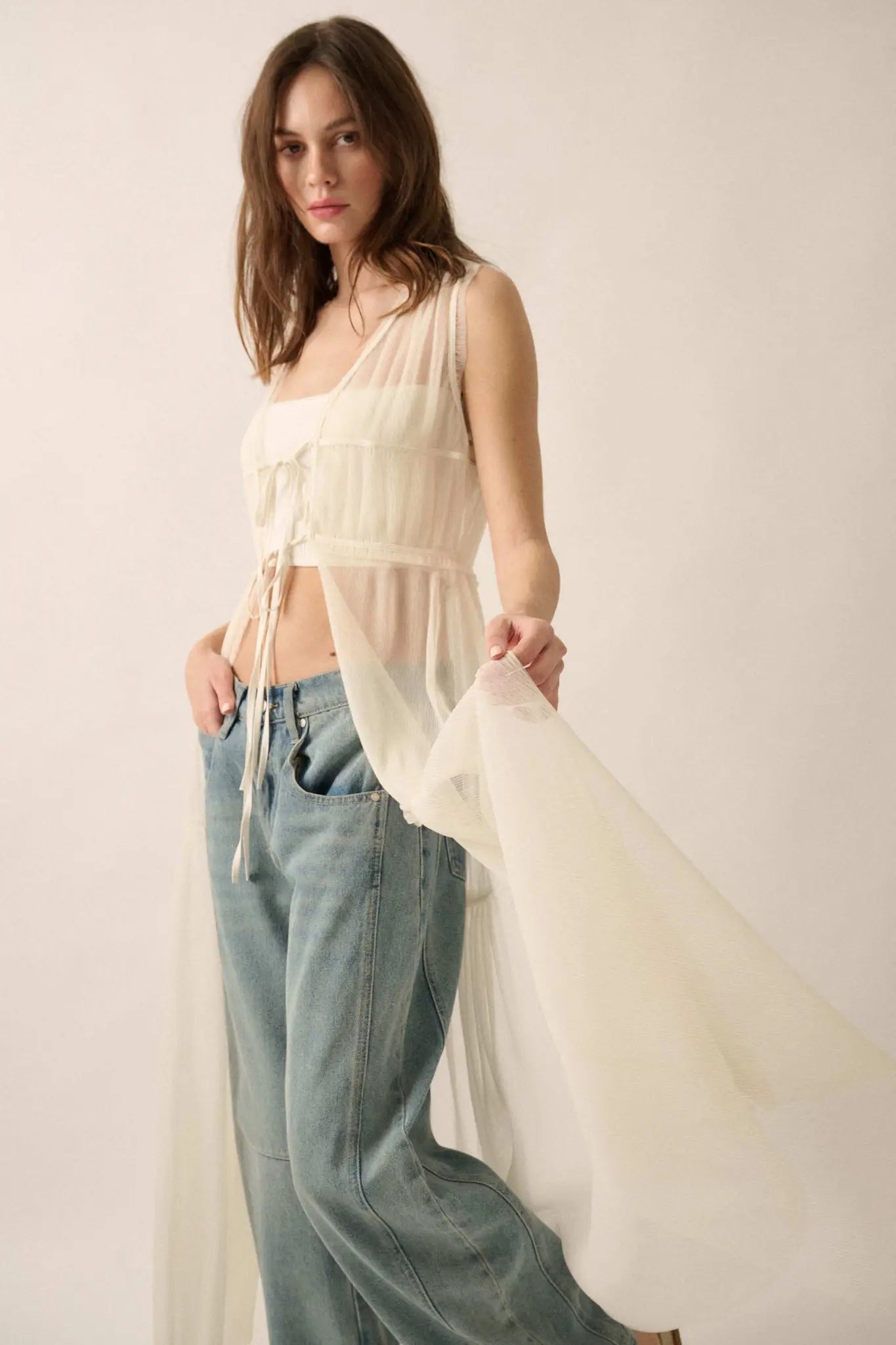 Softest Sigh Sheer Tulle Tie-Front Maxi Top Softest Sigh Sheer Tulle Tie-Front Maxi Top