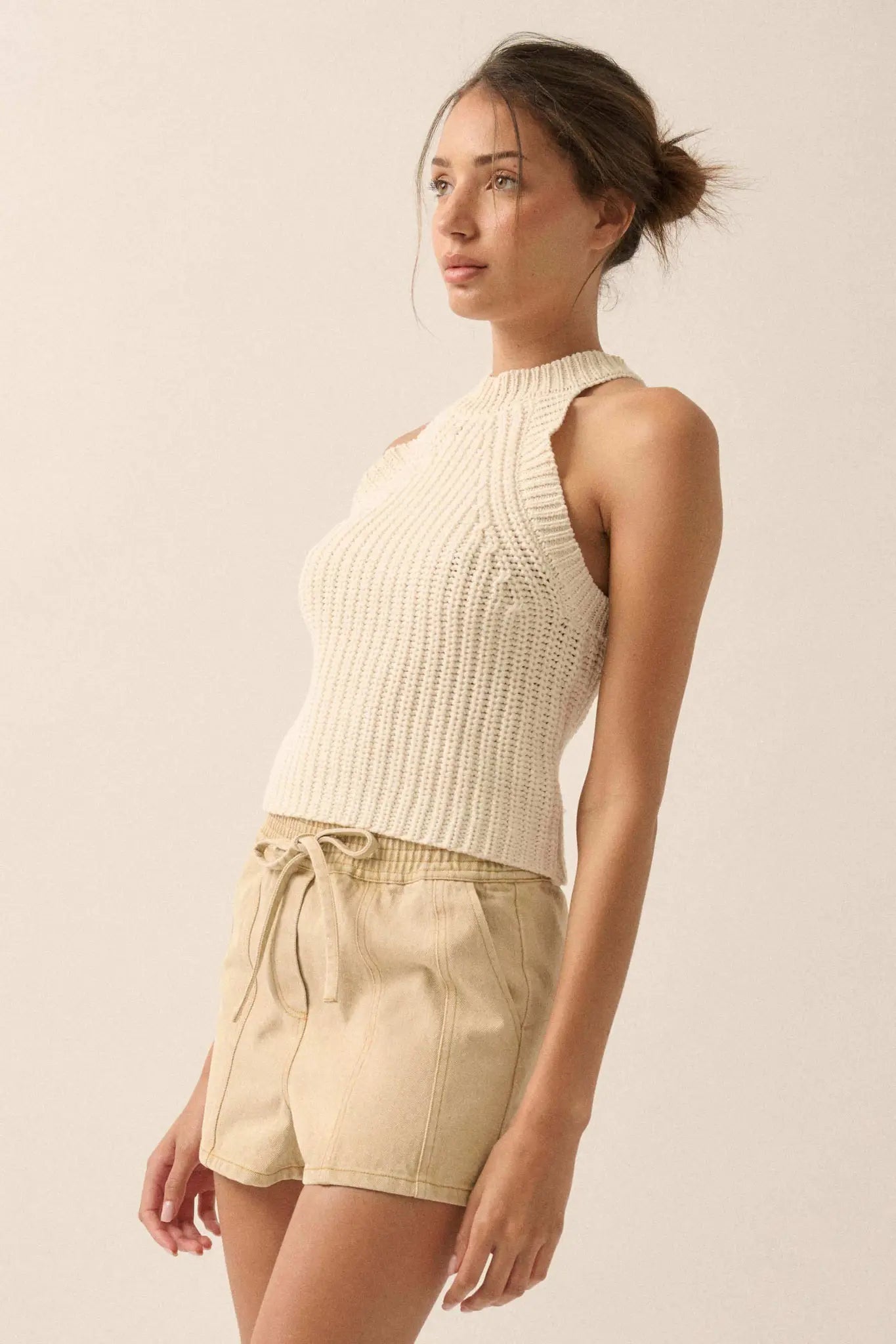 Take It Slow Rib-Knit Halter Sweater Tank Top - ShopPromesa