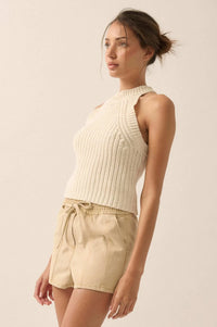 Take It Slow Rib-Knit Halter Sweater Tank Top - ShopPromesa