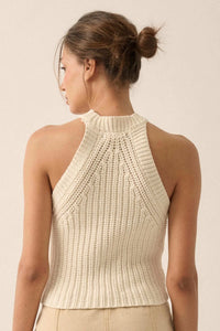 Take It Slow Rib-Knit Halter Sweater Tank Top - ShopPromesa