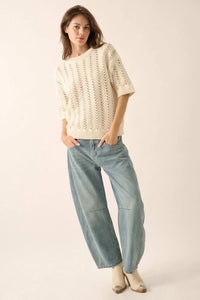 Don't Let Go Open-Knit Short-Sleeve Sweater - ShopPromesa