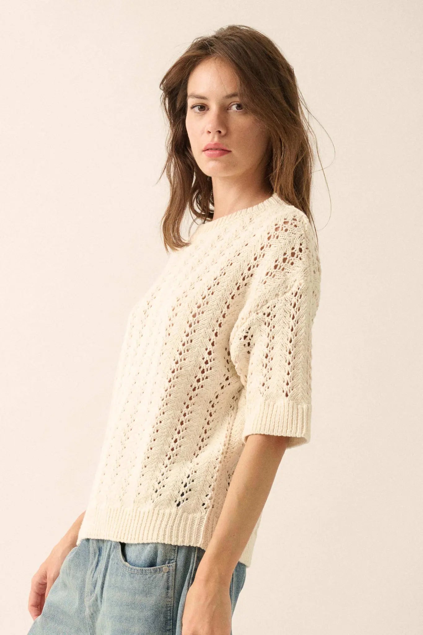 Don't Let Go Open-Knit Short-Sleeve Sweater - ShopPromesa