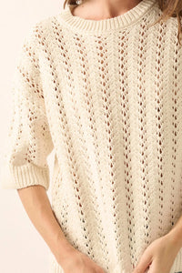 Don't Let Go Open-Knit Short-Sleeve Sweater - ShopPromesa