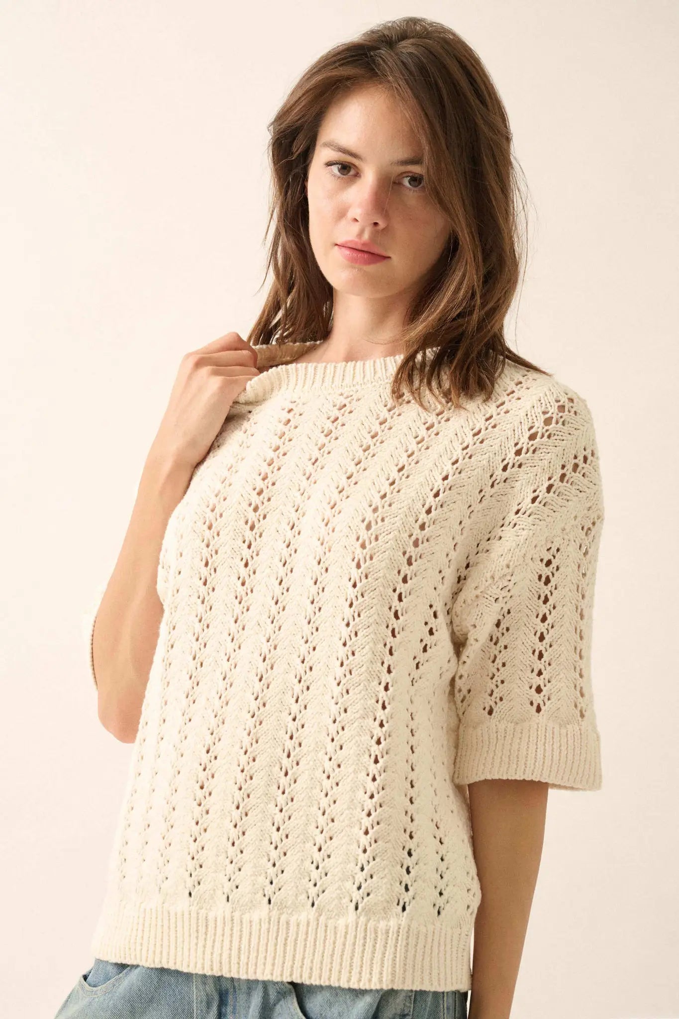 Don't Let Go Open-Knit Short-Sleeve Sweater - ShopPromesa