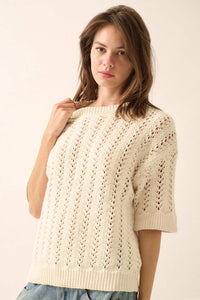 Don't Let Go Open-Knit Short-Sleeve Sweater - ShopPromesa
