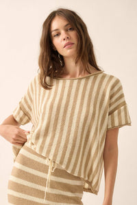 Born Free Striped Rolled-Edge Short-Sleeve Sweater - ShopPromesa