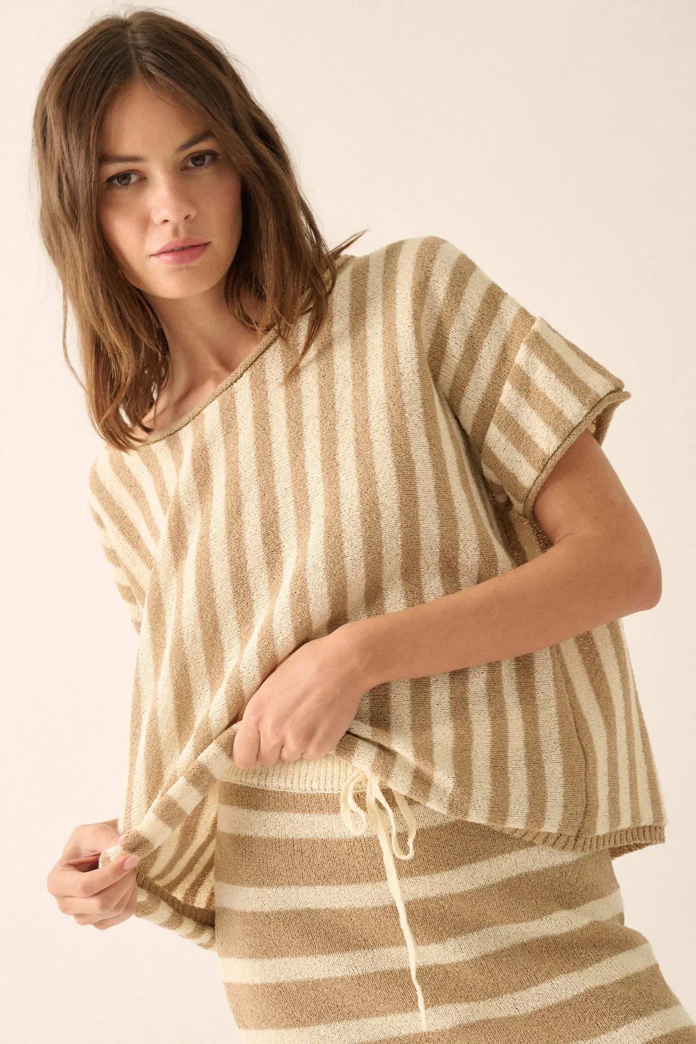 Born Free Striped Rolled-Edge Short-Sleeve Sweater - ShopPromesa