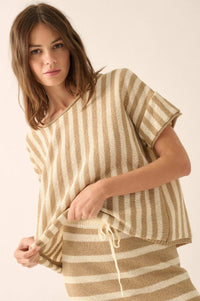 Born Free Striped Rolled-Edge Short-Sleeve Sweater - ShopPromesa