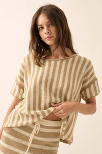 Born Free Striped Rolled-Edge Short-Sleeve Sweater - ShopPromesa