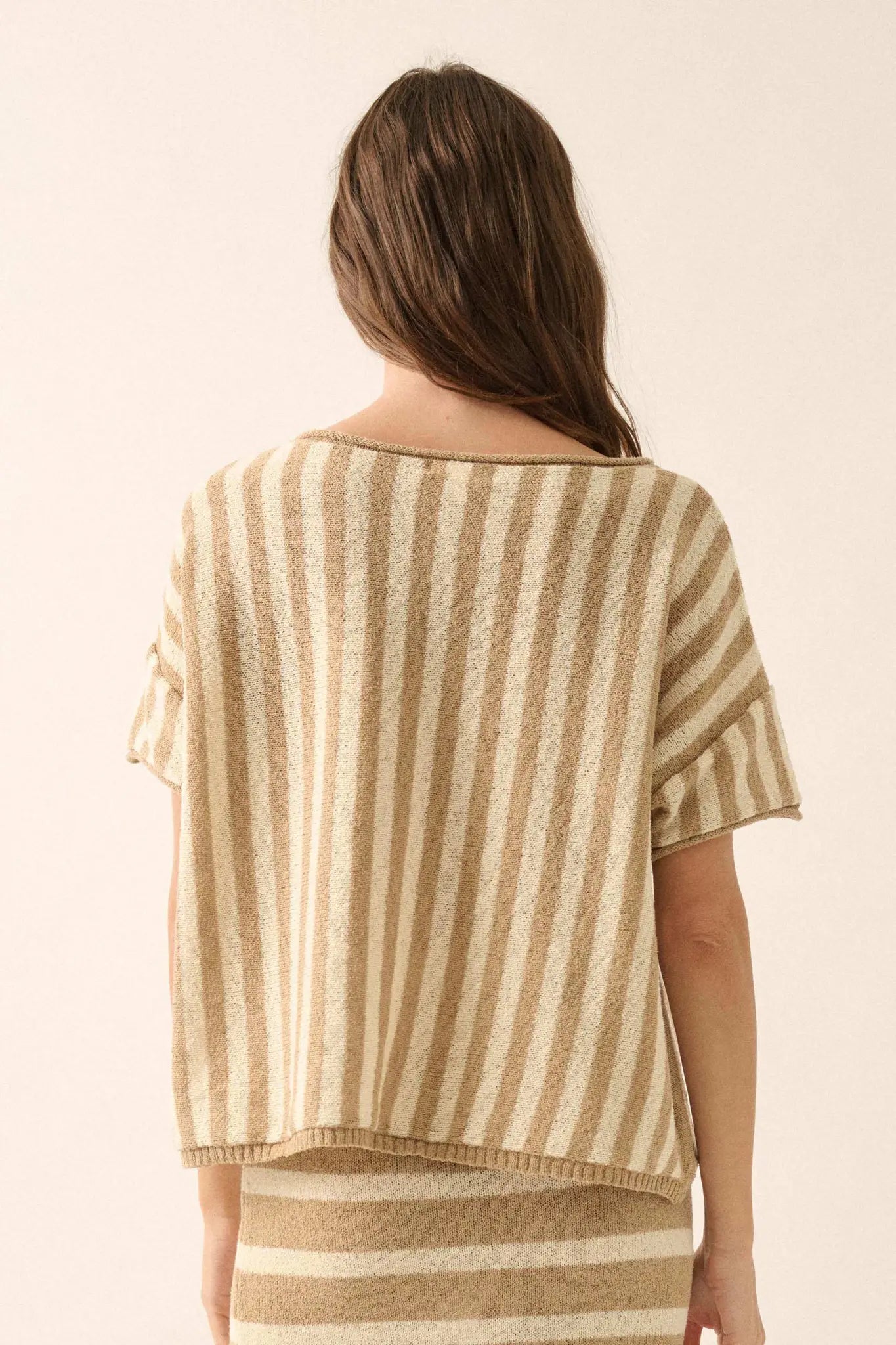 Born Free Striped Rolled-Edge Short-Sleeve Sweater - ShopPromesa