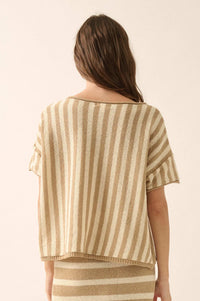 Born Free Striped Rolled-Edge Short-Sleeve Sweater - ShopPromesa