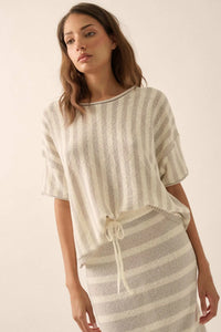 Born Free Striped Rolled-Edge Short-Sleeve Sweater - ShopPromesa