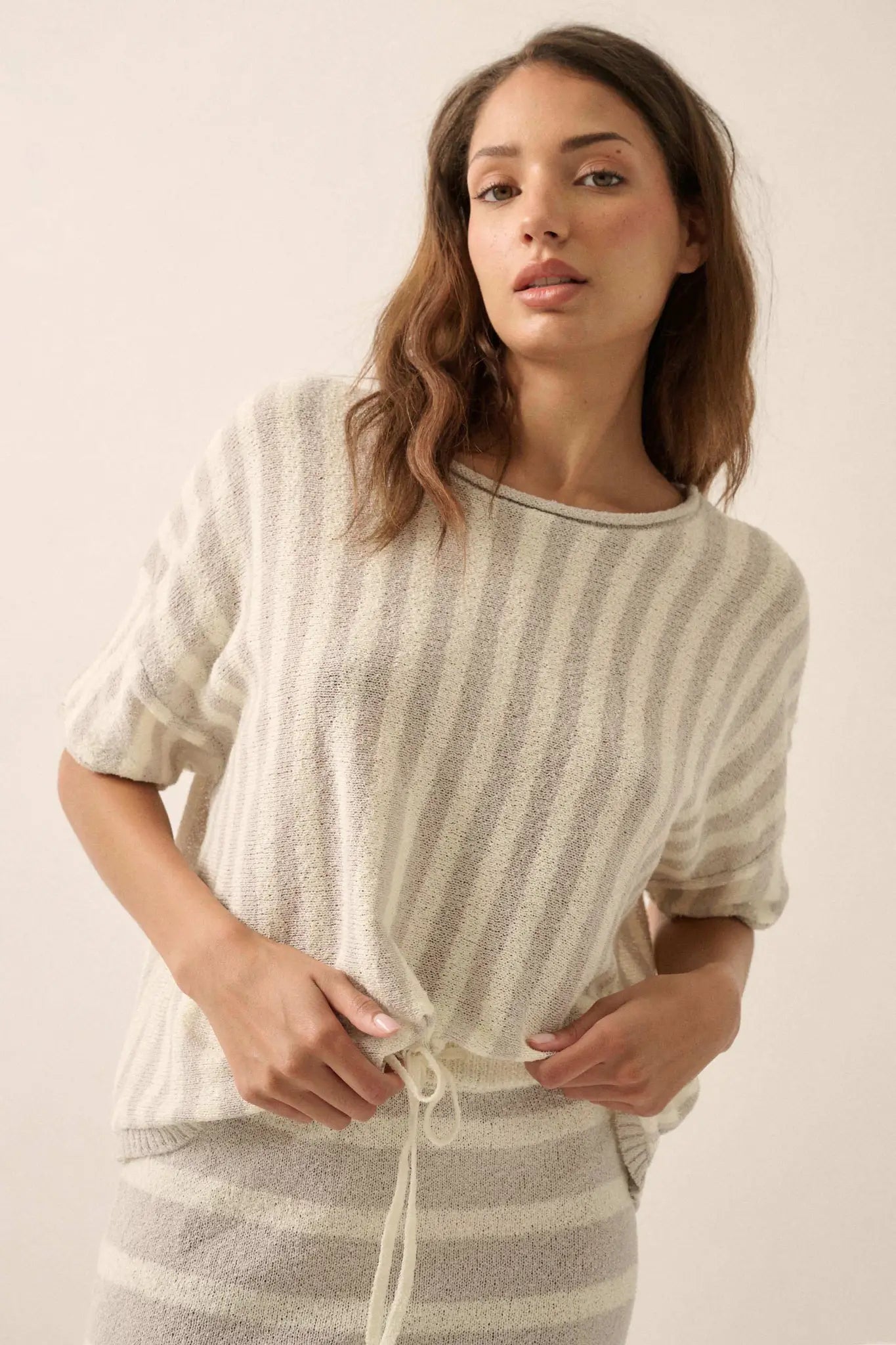 Born Free Striped Rolled-Edge Short-Sleeve Sweater - ShopPromesa