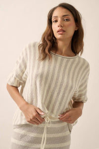 Born Free Striped Rolled-Edge Short-Sleeve Sweater - ShopPromesa