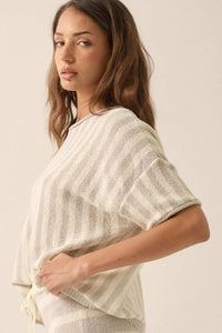 Born Free Striped Rolled-Edge Short-Sleeve Sweater - ShopPromesa