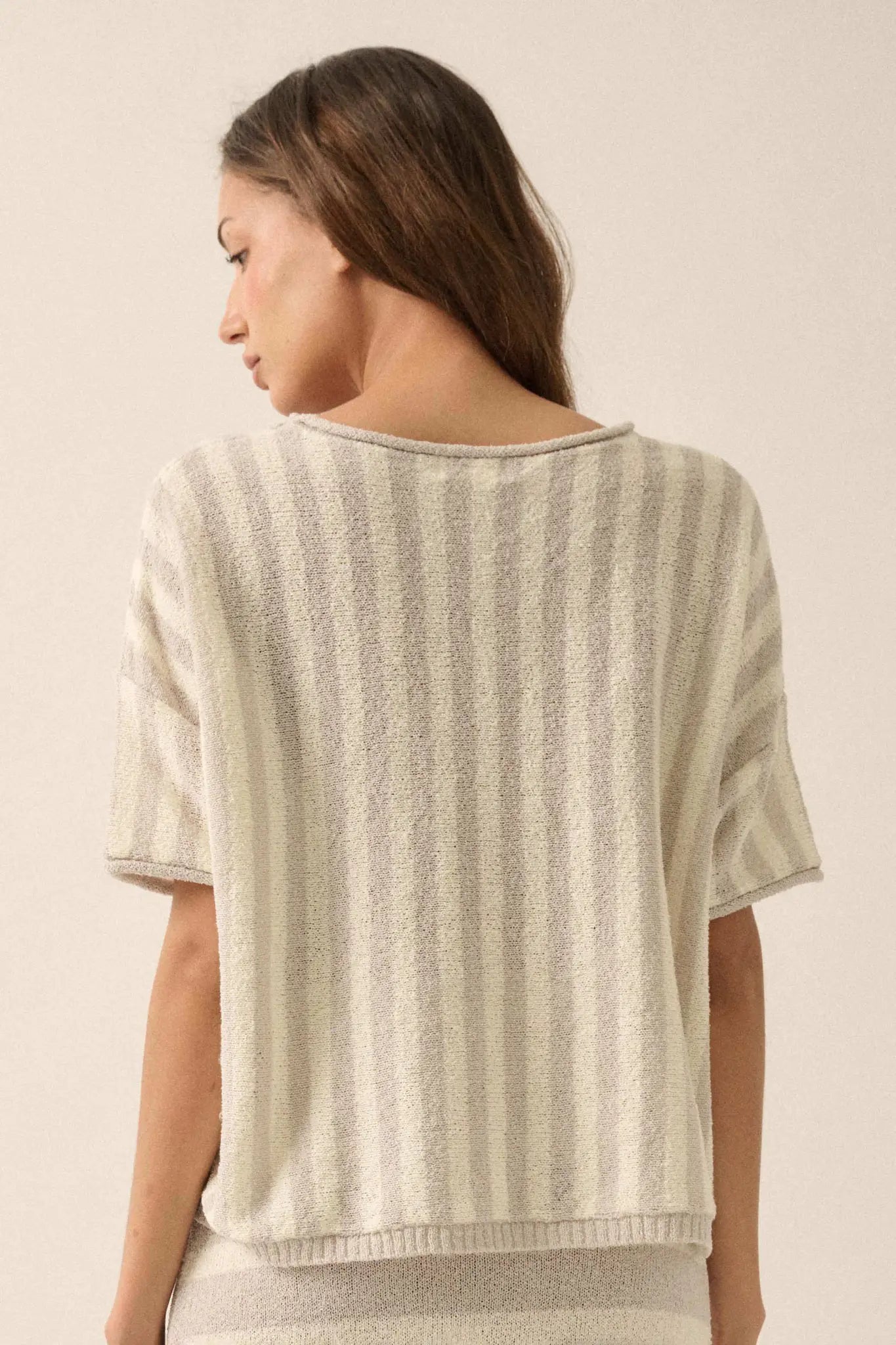 Born Free Striped Rolled-Edge Short-Sleeve Sweater - ShopPromesa