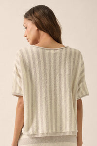 Born Free Striped Rolled-Edge Short-Sleeve Sweater - ShopPromesa