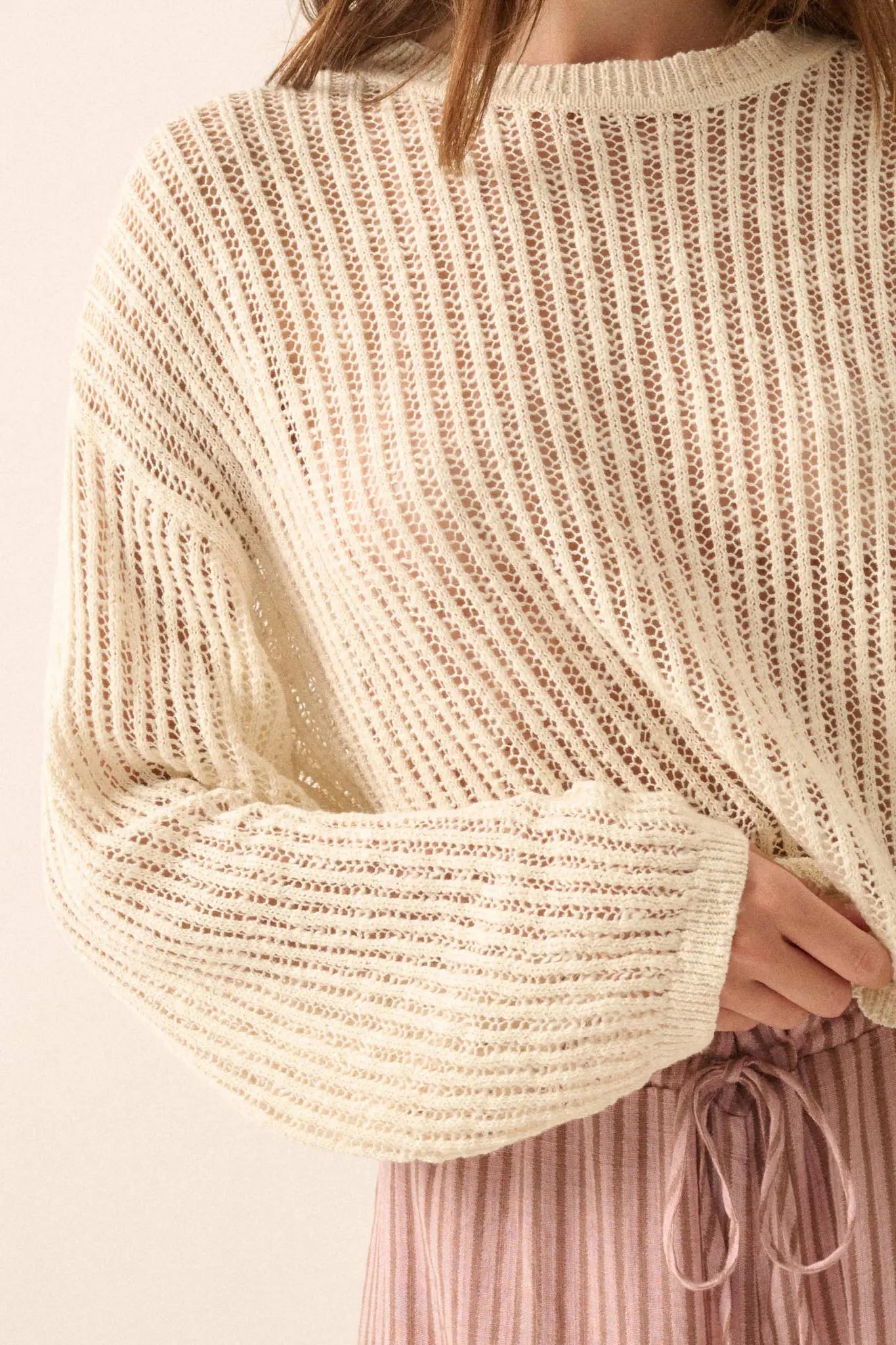 Beautifully Free Ribbed Open-Knit Oversize Sweater - ShopPromesa