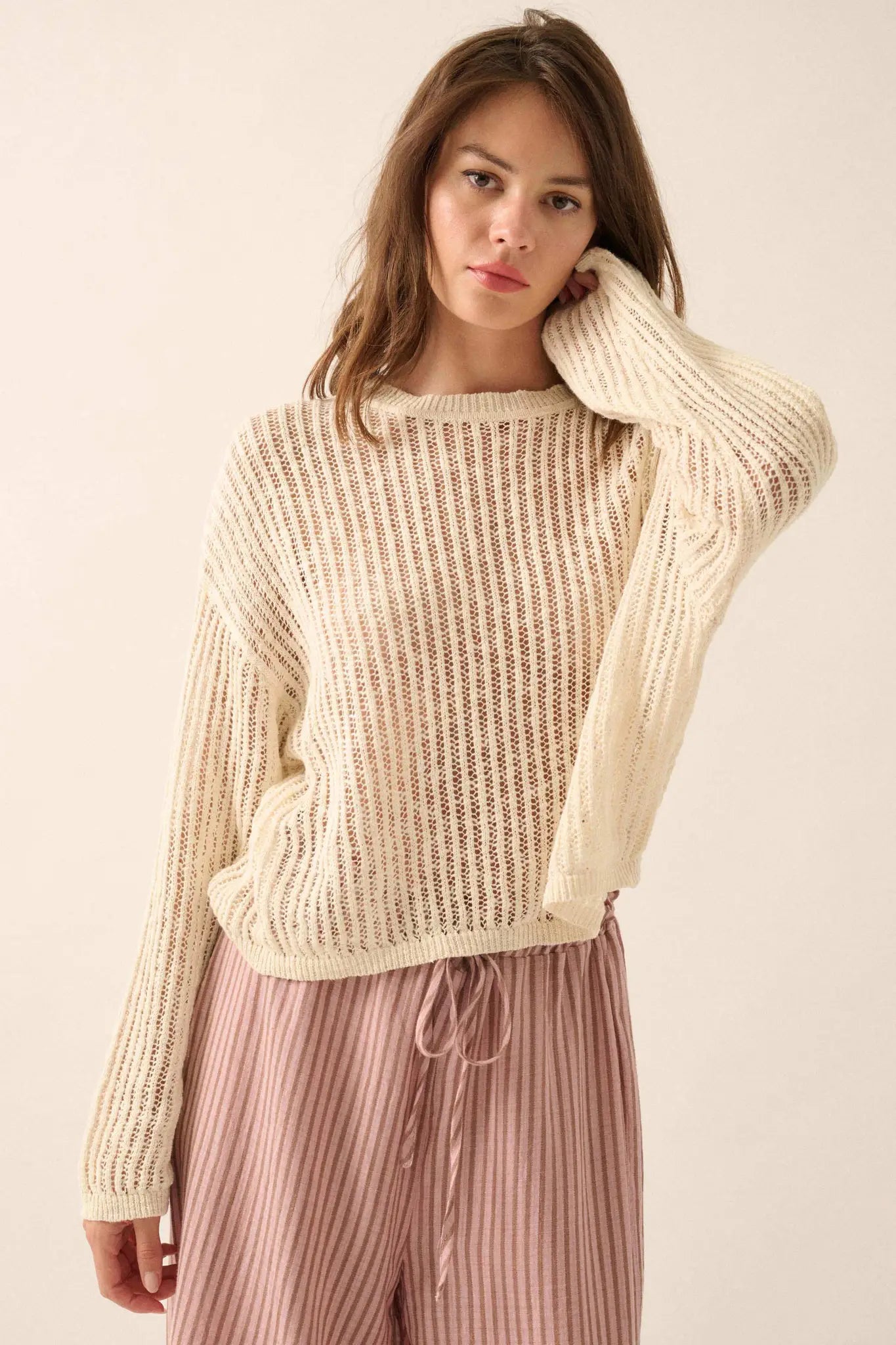 Beautifully Free Ribbed Open-Knit Oversize Sweater - ShopPromesa