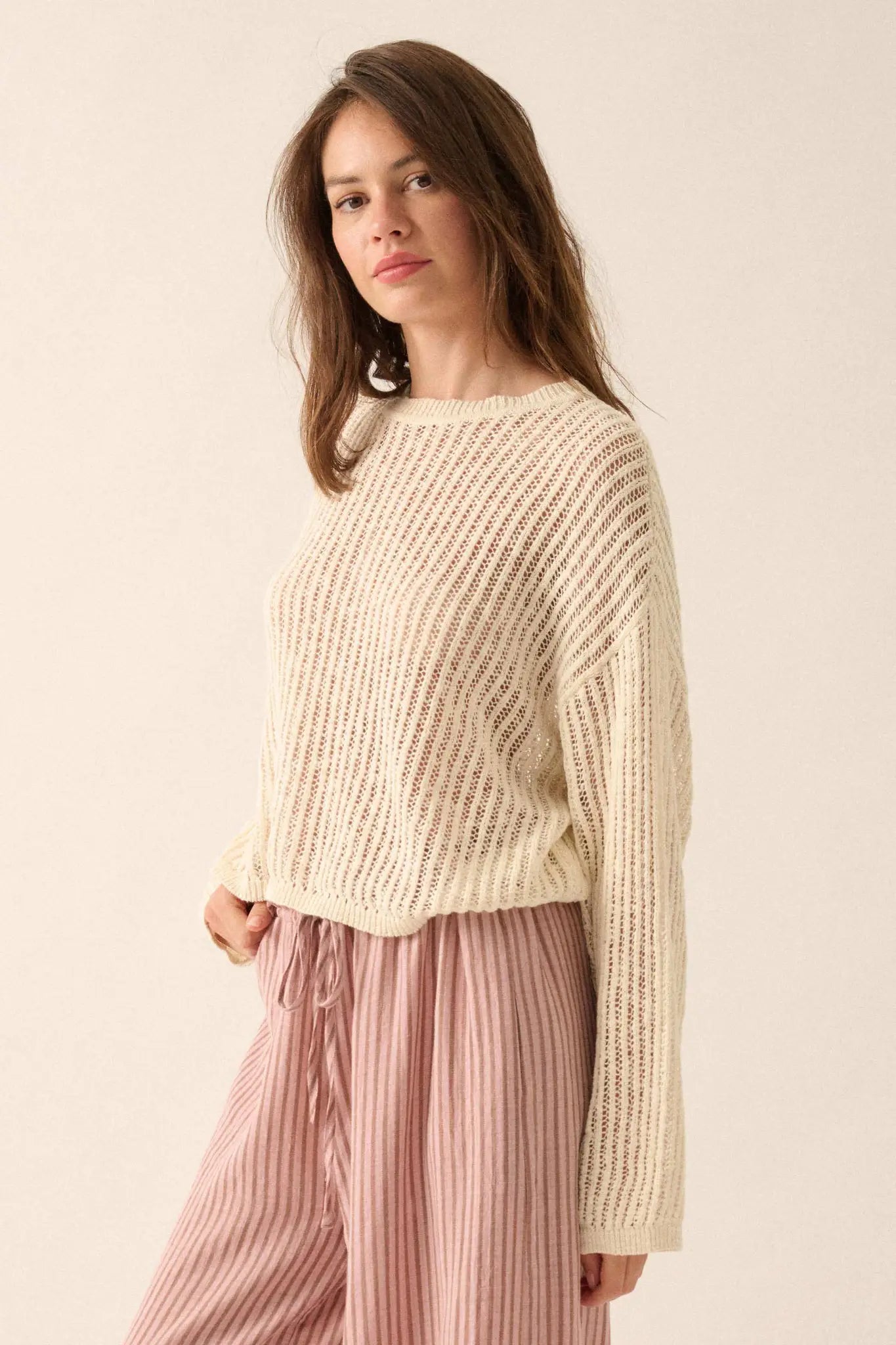 Beautifully Free Ribbed Open-Knit Oversize Sweater - ShopPromesa