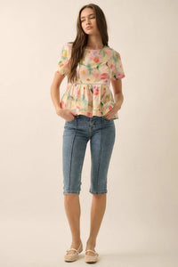 Graceful Blossoms Lace-Trim Floral Babydoll Top - ShopPromesa