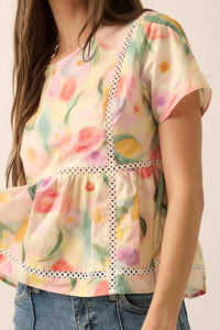 Graceful Blossoms Lace-Trim Floral Babydoll Top - ShopPromesa