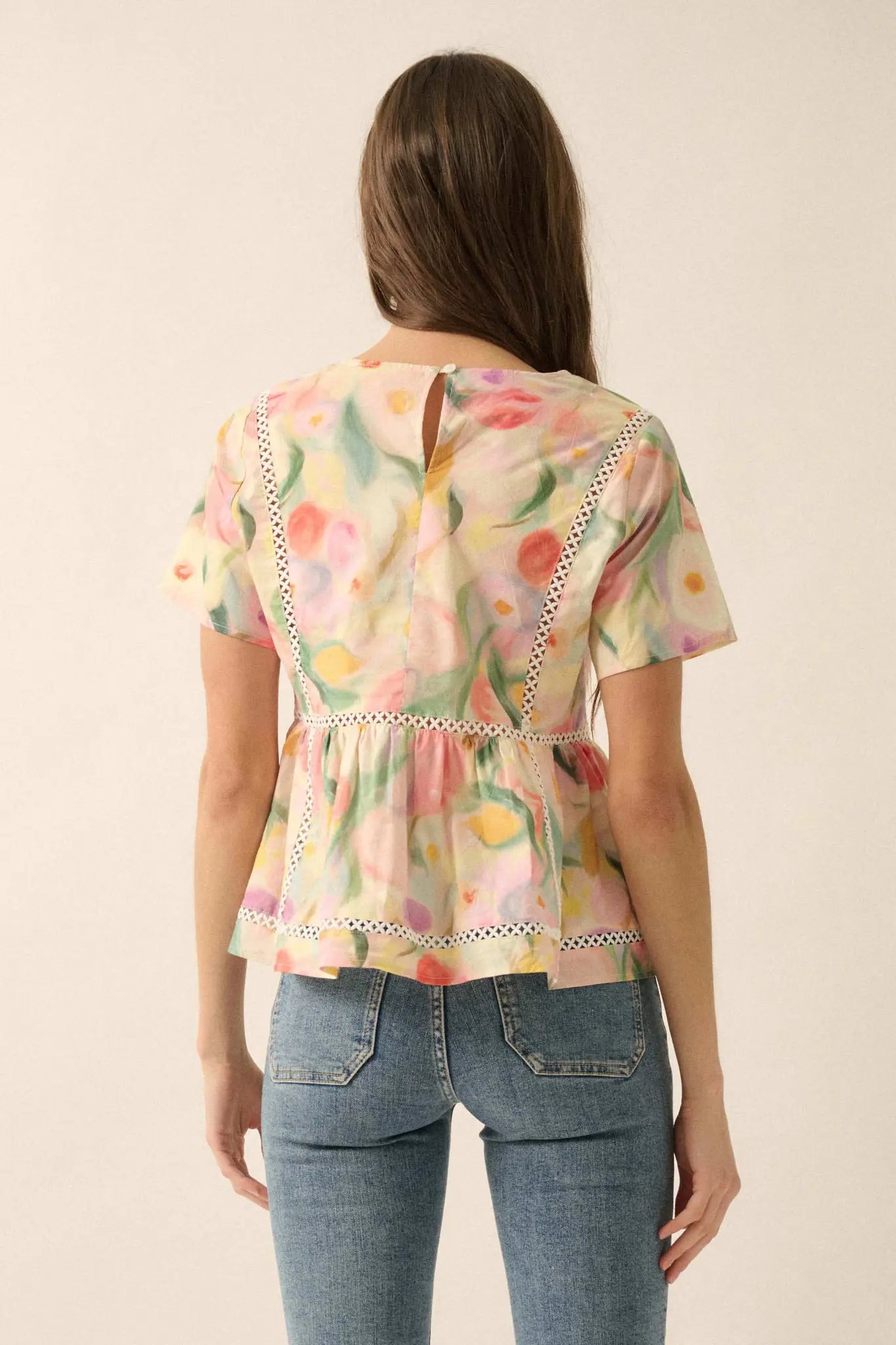 Graceful Blossoms Lace-Trim Floral Babydoll Top - ShopPromesa