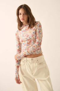 Bouquet All Day Floral Mesh Thumbhole Top - ShopPromesa