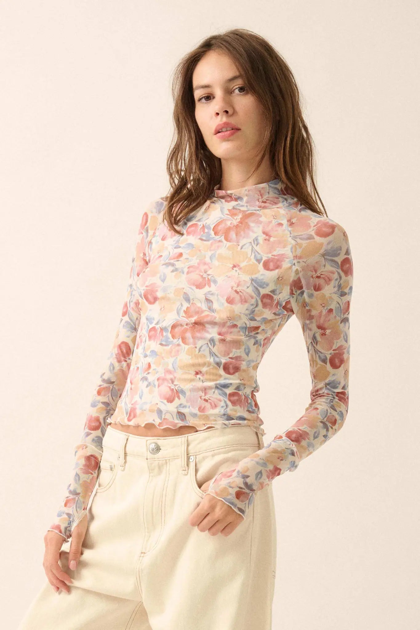 Bouquet All Day Floral Mesh Thumbhole Top - ShopPromesa