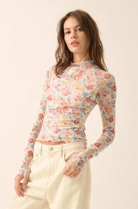Bouquet All Day Floral Mesh Thumbhole Top - ShopPromesa