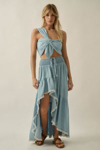 Summer Blues Denim One-Shoulder Bandeau Top - ShopPromesa