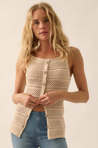 Inner Peace Crochet Knit Buttoned Cami Top - ShopPromesa