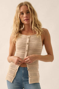 Inner Peace Crochet Knit Buttoned Cami Top - ShopPromesa