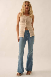 Inner Peace Crochet Knit Buttoned Cami Top - ShopPromesa