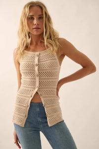 Inner Peace Crochet Knit Buttoned Cami Top - ShopPromesa