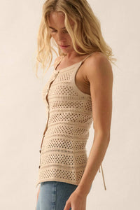 Inner Peace Crochet Knit Buttoned Cami Top - ShopPromesa