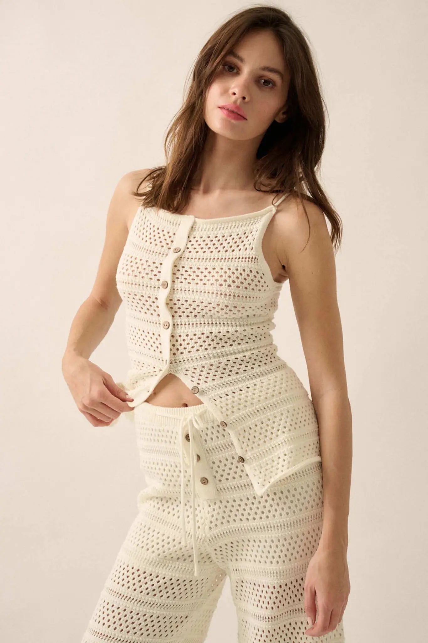 Inner Peace Crochet Knit Buttoned Cami Top - ShopPromesa