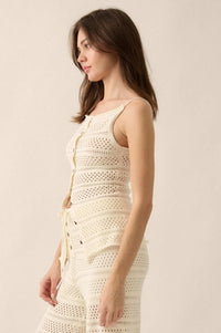 Inner Peace Crochet Knit Buttoned Cami Top - ShopPromesa