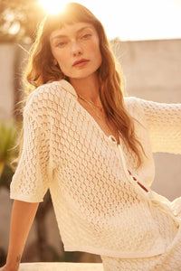 Coastal Breeze Crochet Knit Tie-Front Shirt - ShopPromesa