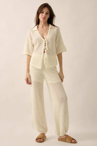 Coastal Breeze Crochet Knit Tie-Front Shirt - ShopPromesa