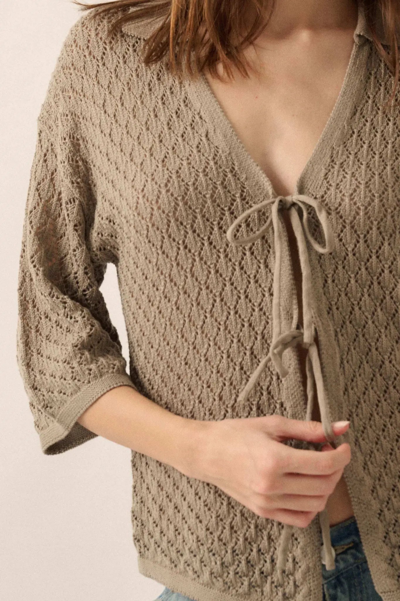 Coastal Breeze Crochet Knit Tie-Front Shirt - ShopPromesa