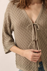 Coastal Breeze Crochet Knit Tie-Front Shirt - ShopPromesa