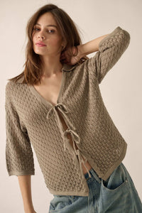 Coastal Breeze Crochet Knit Tie-Front Shirt - ShopPromesa